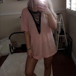 Oversized Lace Up T-Shirt Dress